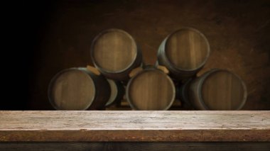 fıçının arka planı ve aşınmış eski ahşap masa.