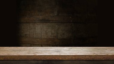 fıçının arka planı ve aşınmış eski ahşap masa.