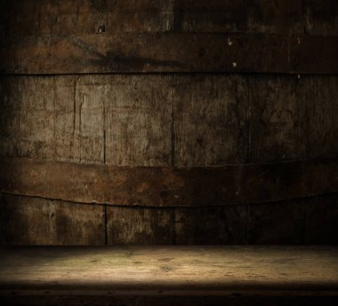 fıçının arka planı ve aşınmış eski ahşap masa