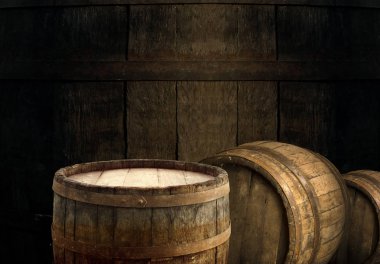 fıçının arka planı ve aşınmış eski ahşap masa.