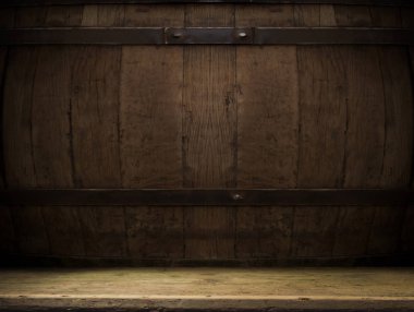 fıçının arka planı ve aşınmış eski ahşap masa.