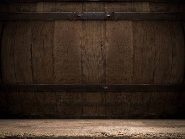 fıçının arka planı ve aşınmış eski ahşap masa.