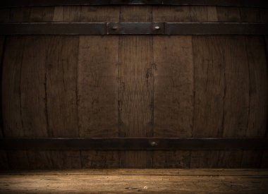 fıçının arka planı ve aşınmış eski ahşap masa.