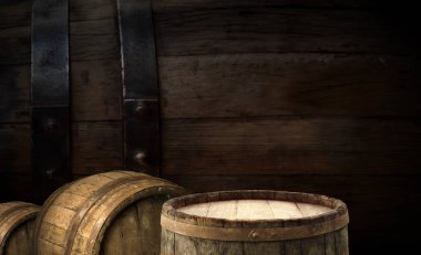 fıçının arka planı ve aşınmış eski ahşap masa.