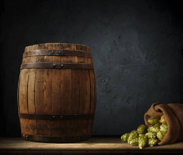 Wooden oak barrel isolated on white background.