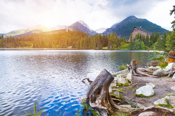 Mountain landscape, lake and mountain range, large panorama, Altai