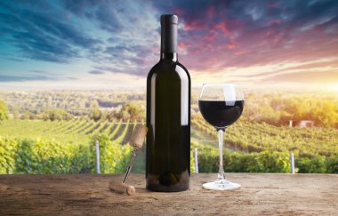 Tuscany, İtalya 'da üzüm bağında kırmızı şarap