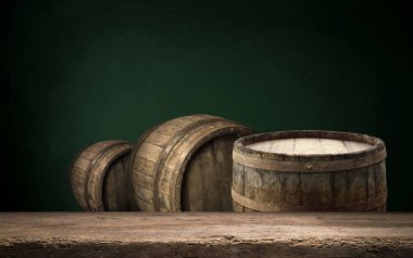 fıçının arka planı ve aşınmış eski ahşap masa