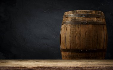 fıçının arka planı ve aşınmış eski ahşap masa