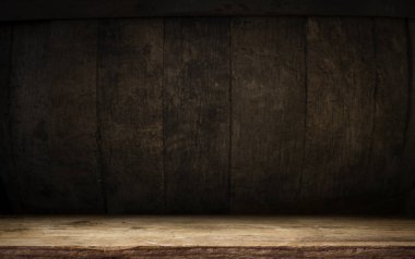 fıçının arka planı ve aşınmış eski ahşap masa