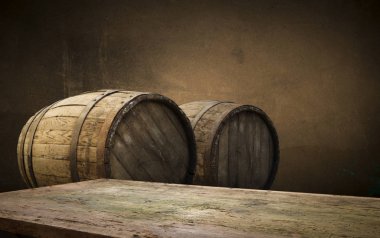 fıçının arka planı ve aşınmış eski ahşap masa