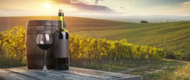 Olgun Şaraplık üzüm Toskana, İtalya üzerinde. Güzel şarap çiftlik, üzüm bağı. Gün batımı ılık ışık