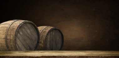 fıçının arka planı ve aşınmış eski ahşap masa