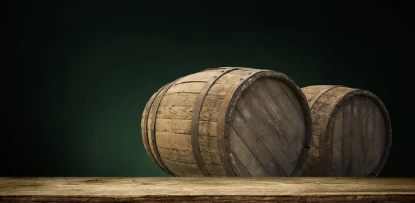 Background of barrel and worn old table of wood — Stock Photo, Image