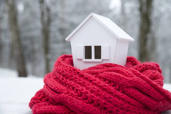 House Winter Heating System Concept Cold Snowy Weather Model House — Stock Photo, Image