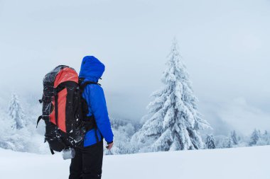 uzun yürüyüşe çıkan kimse sırt çantası taşla üstündeki tadını güneşli bir gün