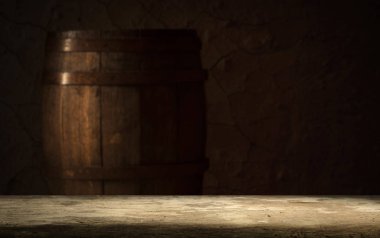 fıçının arka planı ve aşınmış eski ahşap masa