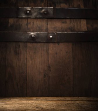 fıçının arka planı ve aşınmış eski ahşap masa