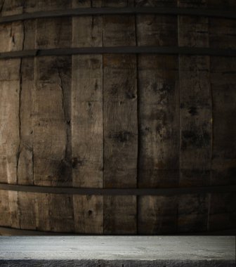 fıçının arka planı ve aşınmış eski ahşap masa