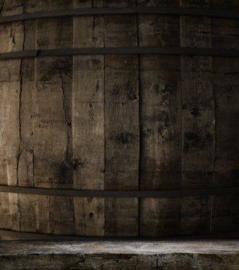 fıçının arka planı ve aşınmış eski ahşap masa