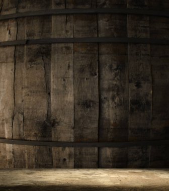 fıçının arka planı ve aşınmış eski ahşap masa