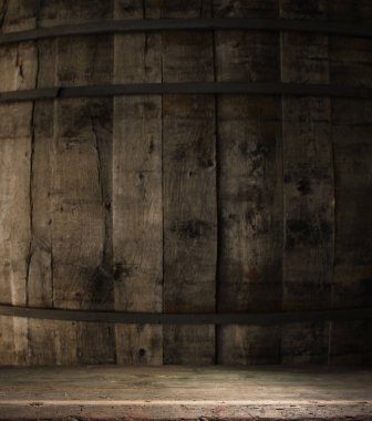 fıçının arka planı ve aşınmış eski ahşap masa