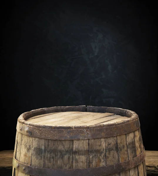 Background of barrel and worn old table of wood — Stock Photo, Image
