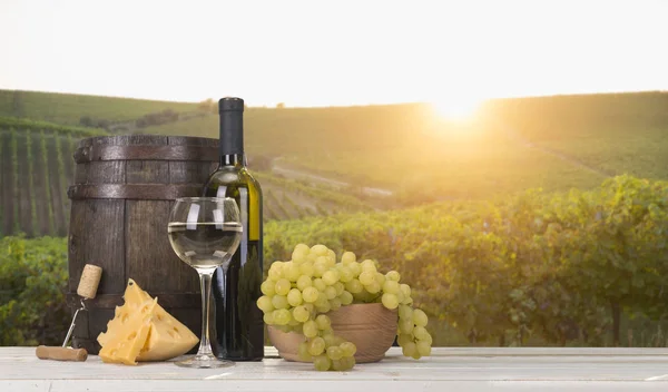 Uvas de vinho maduras em vinhas na Toscana, Itália. Quinta de vinhos pitoresca, vinha. Pôr do sol luz quente — Fotografia de Stock