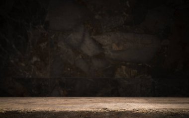 Tuğla arka plan koyu eski ahşap masa