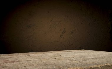 Karanlık arka planda kafe restoranın bulanıklık ışık altın bokeh boş ahşap masa üstü