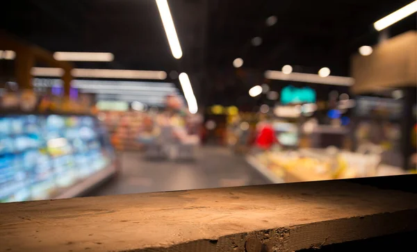 Tampo Mesa Madeira Vazio Fruta Turva Mercado Pode Montar Exibir — Fotografia de Stock