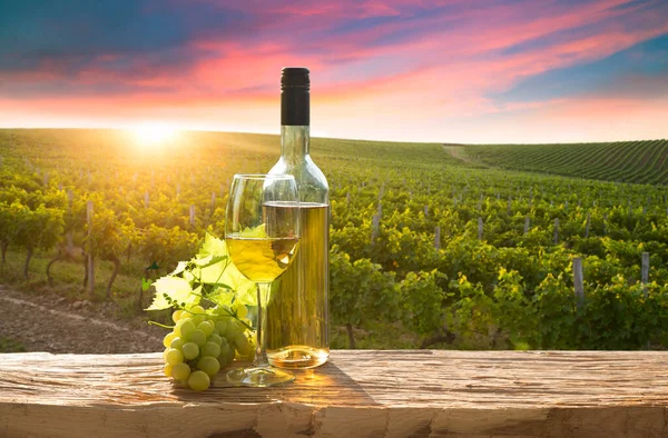 Copo Fresco Vinho Gelado Com Vista Para Uma Vinha Canadiana — Fotografia de Stock