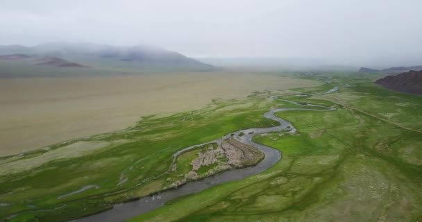 Río fluye a lo largo de las montañas en Mongolia — Vídeos de Stock