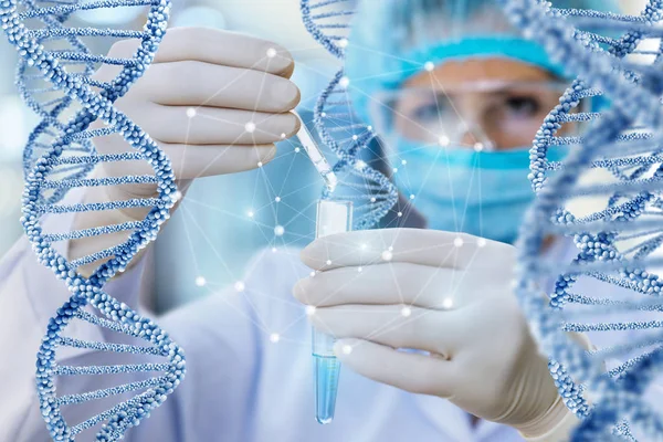 Doctor Conducts Test Study Dna Molecules — Stock Photo, Image