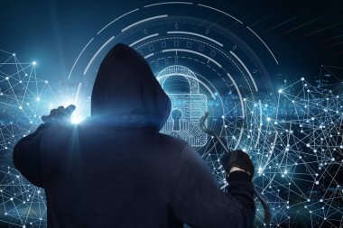 Hırsız korumalı ağın arka plan üzerinde levye ile.