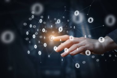 Yalıtılmış bir el ile ağ çalışır şeması oluşuyordu kişi görüntü simgeleri dijital dokunmatik ekran ve kablosuz bağlantılar. Ağ sistem ilkesi bir kavramdır.