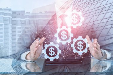 İşadamı finansal mekanizma ile çalışma .