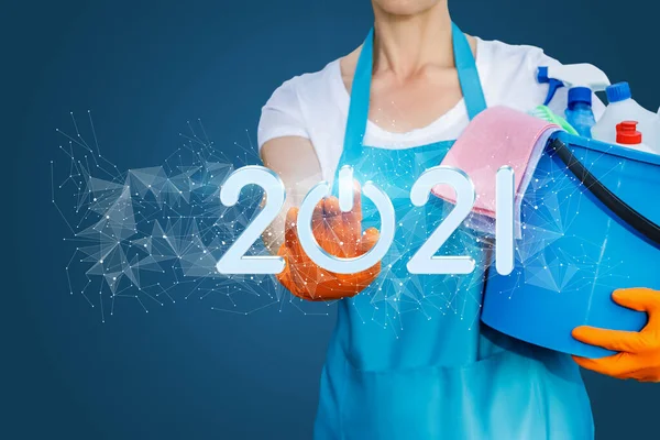 Ano Novo 2021 Conceito Indústria Serviços Limpeza — Fotografia de Stock