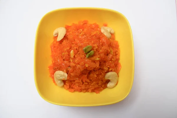 Vista Superior Gajar Halwa Halwa Cenoura Popular Indiano Sobremesa Prato — Fotografia de Stock