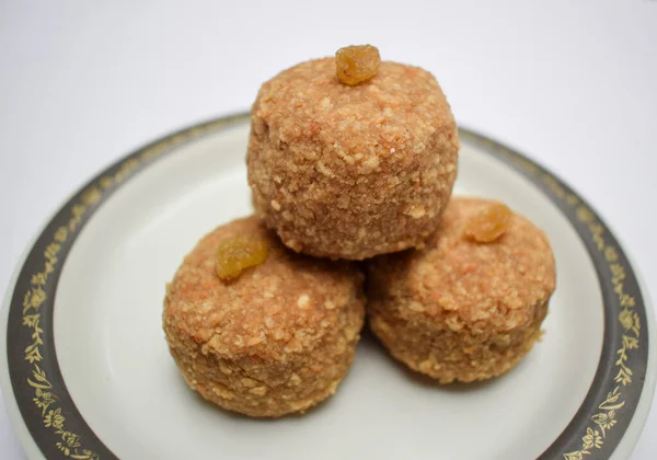 Closeup Popular Indian Sweet Balls Laddu Ladoo Made Chapati Roti — Stock Photo, Image