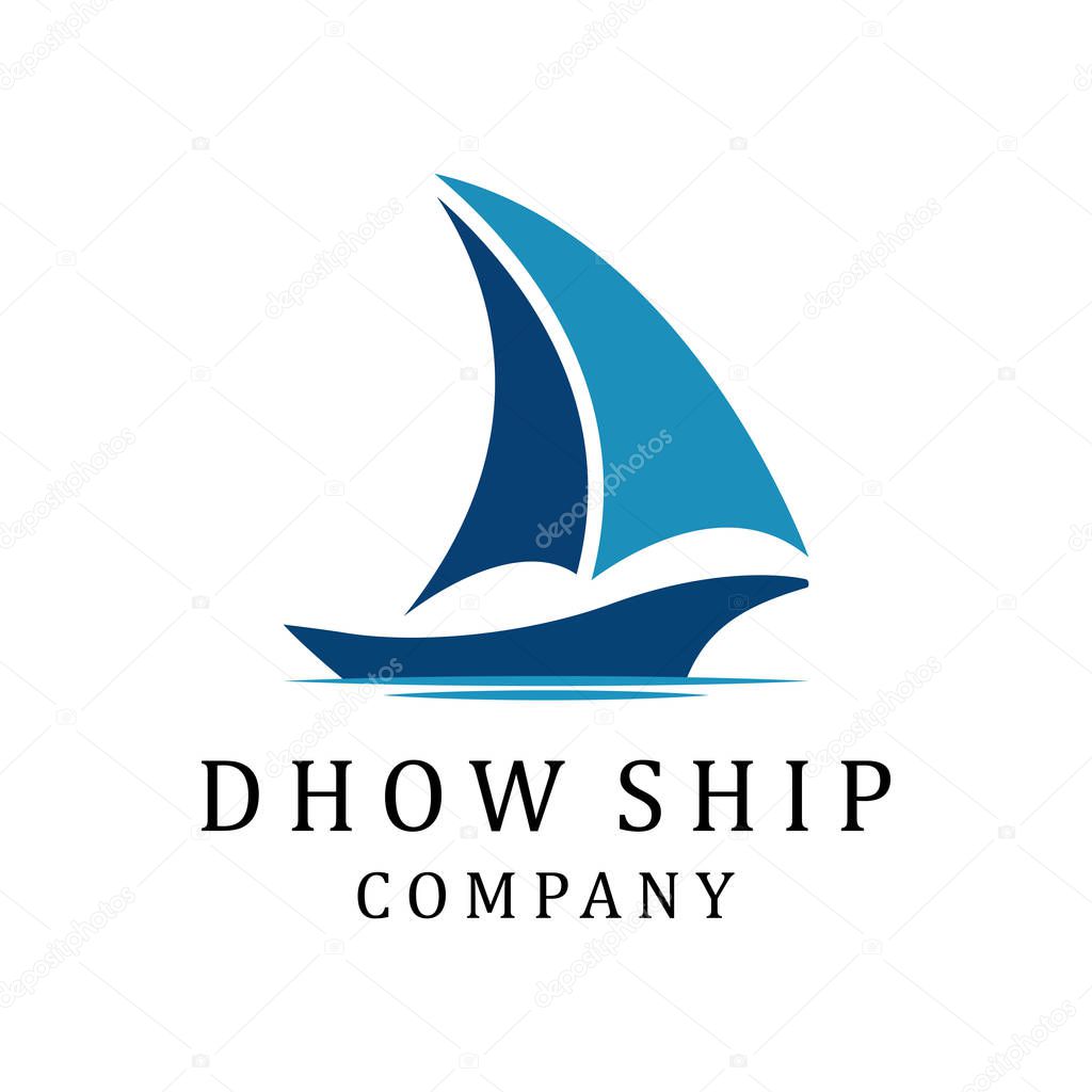 Silhouette of Dhow logo design. Dhow Or Ship Logo Design Inspiration Vector. Traditional Sailboat from Asia / Africa