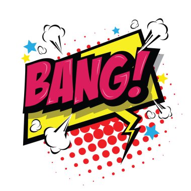 Bang! Komik konuşma balonu, çizgi film. Sanat ve illüstrasyon vektör dosyası.