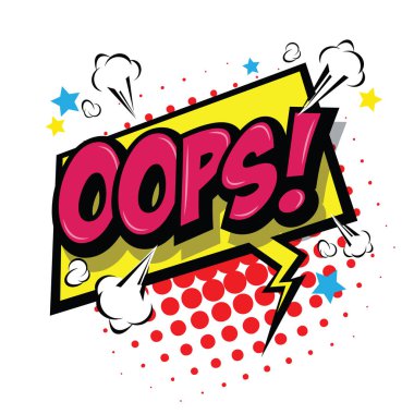 Oops! Komik konuşma balonu, çizgi film. Sanat ve illüstrasyon vektör dosyası.