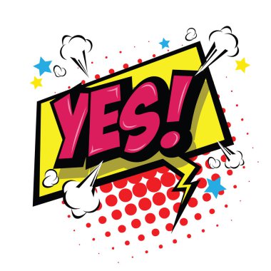 Evet! Komik konuşma balonu, çizgi film. Sanat ve illüstrasyon vektör dosyası.