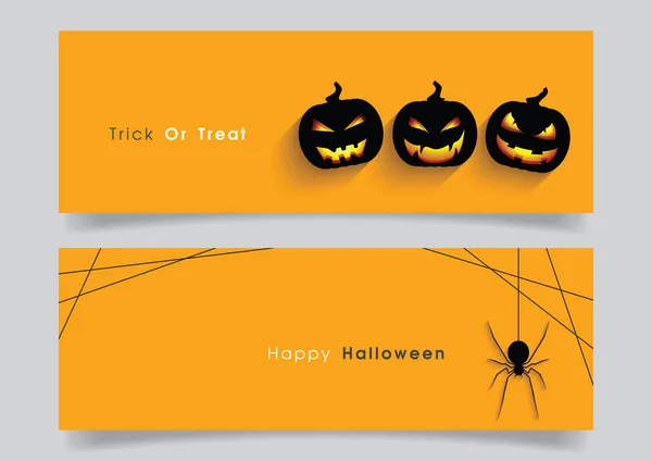 Banner Con Calabaza Halloween Araña — Vector de stock