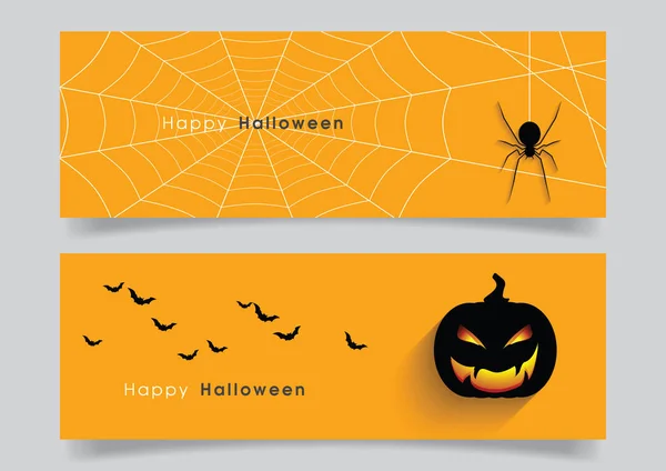 Banner Set Mit Halloween Kürbis Und Spinne — Stockvektor