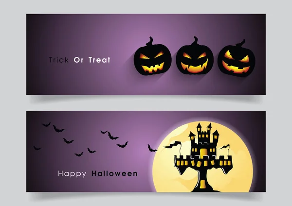 Banner Con Ragno Halloween Castello Infestato Pipistrello — Vettoriale Stock