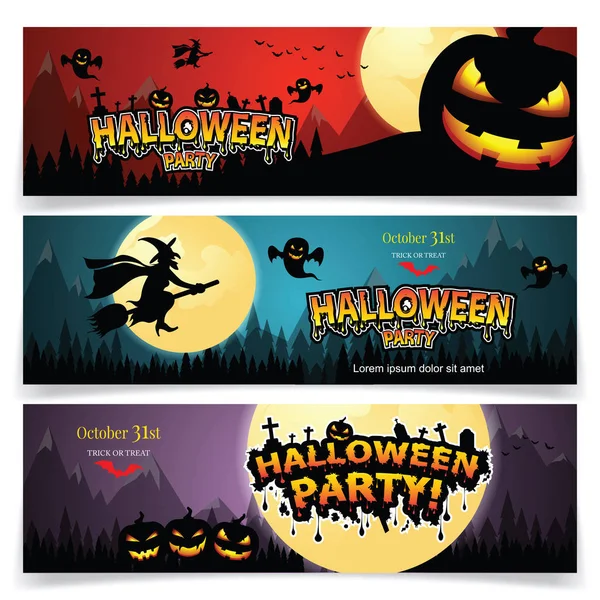 Set Van Drie Halloween Banners — Stockvector