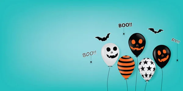 Halloween fantôme ballons ballons à air effrayant et chauve-souris . — Image vectorielle