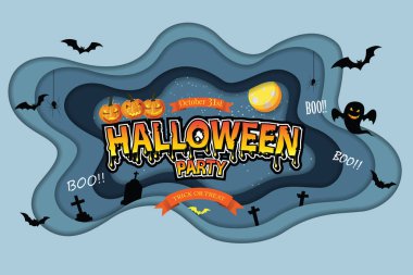 Kesme kağıt Happy Halloween festival soyut arka plan.